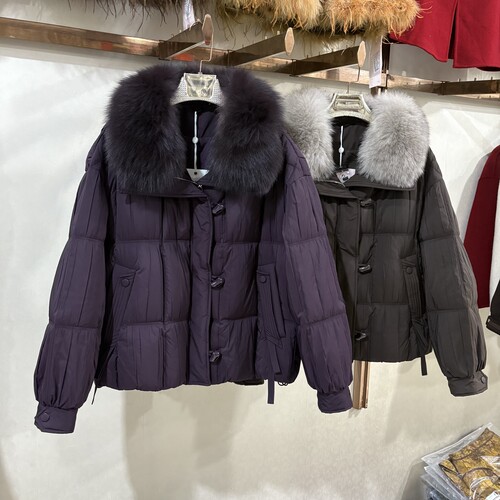 商场同款25B-G06冬季新时尚狐狸毛领鹅绒羽绒鹅绒服保暖妈妈外套