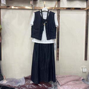 黎诗情26-827专柜正品夏季时间领结马甲短袖T恤半裙三件套显瘦女
