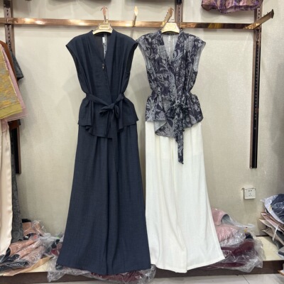 格林86058正品夏装新品2026女时尚系带印花衬衫阔腿裤两件套套裤