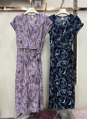 欣雨情A983专柜正品夏季印花连衣裙女系带收腰显瘦长裙花色碎花裙