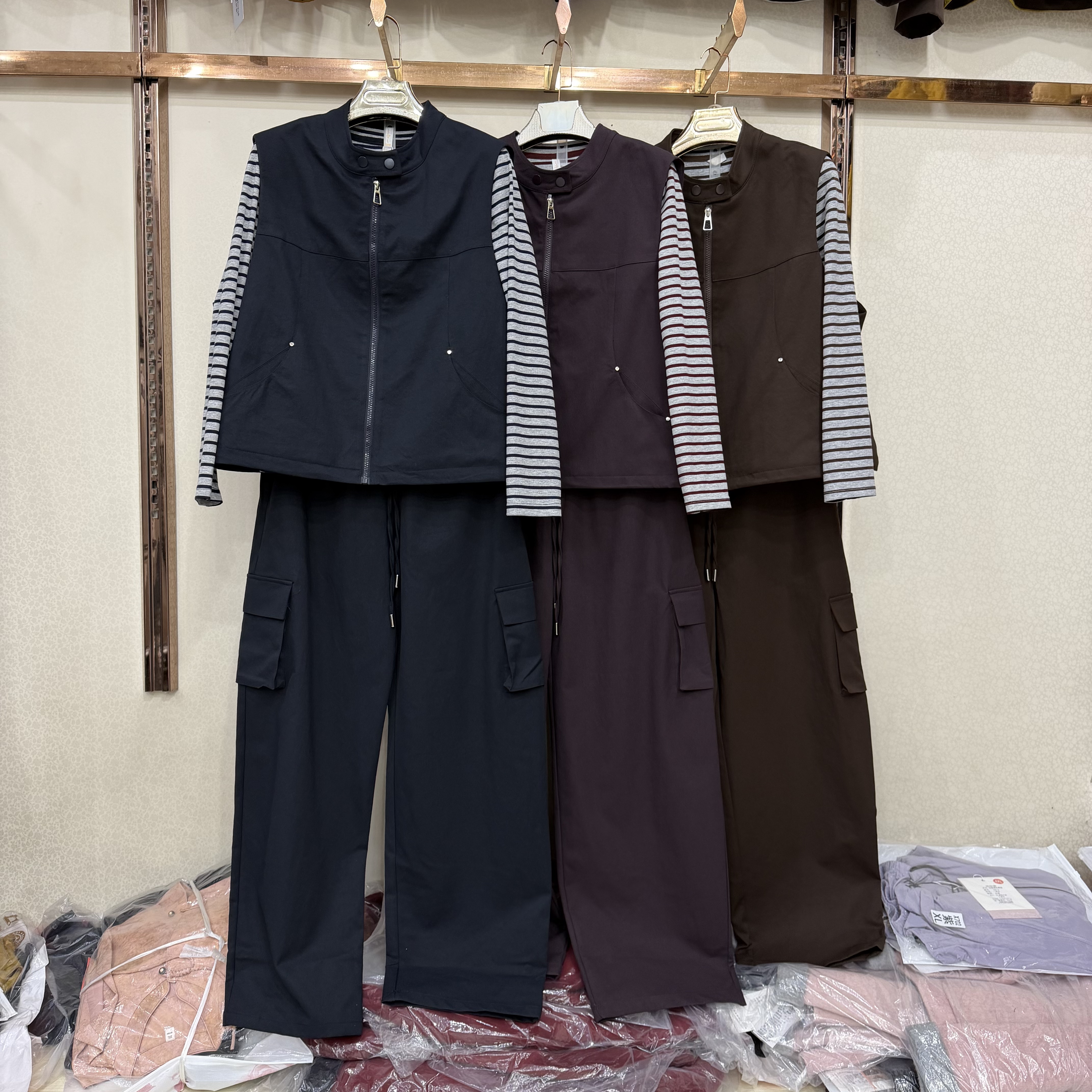雨格A301专柜正品时尚女洋气减龄显瘦马甲+打底衫+阔腿裤三件套潮