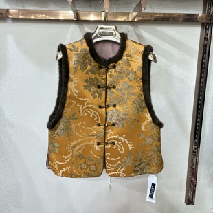 商场同款96083新中式国风刺绣叠穿马甲女冬季新款高端水貂毛羊毛