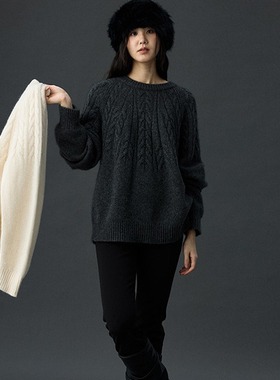 质感之选 牦牛绒羊毛绞花轻盈毛衣女冬季新保暖套头长袖毛针织衫