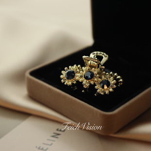 FEICH复古法式水晶小抓夹水钻太阳花小爪子碎发夹子盘发气质发饰