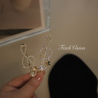 FEICH法式浪漫音符发夹 超闪水钻青蛙扣边夹碎发刘海夹子韩版发饰