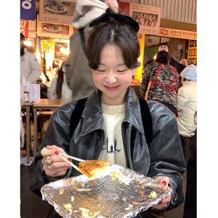 夹克外套春秋 复古飞行员翻领皮衣短款 工厂直销 韩国东大门博主款