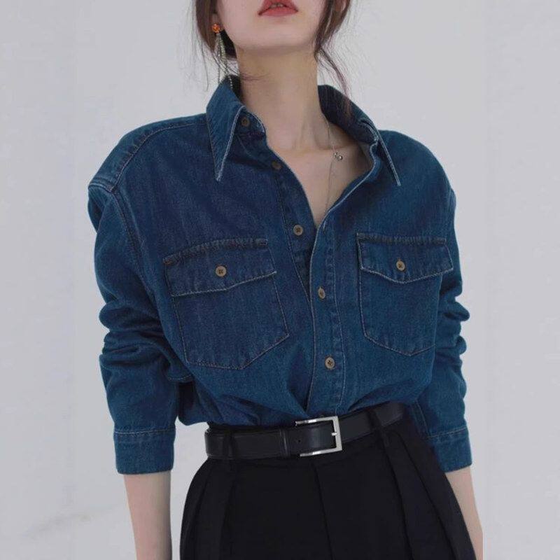 复古水洗牛仔衬衫外套女2026衬衫