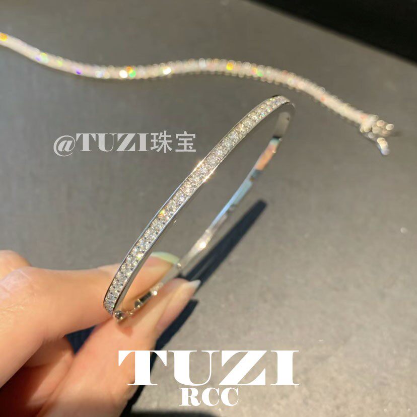 TUZI培育钻石切工手镯白金色高级感手环手饰轻奢爆闪钻不掉色推荐