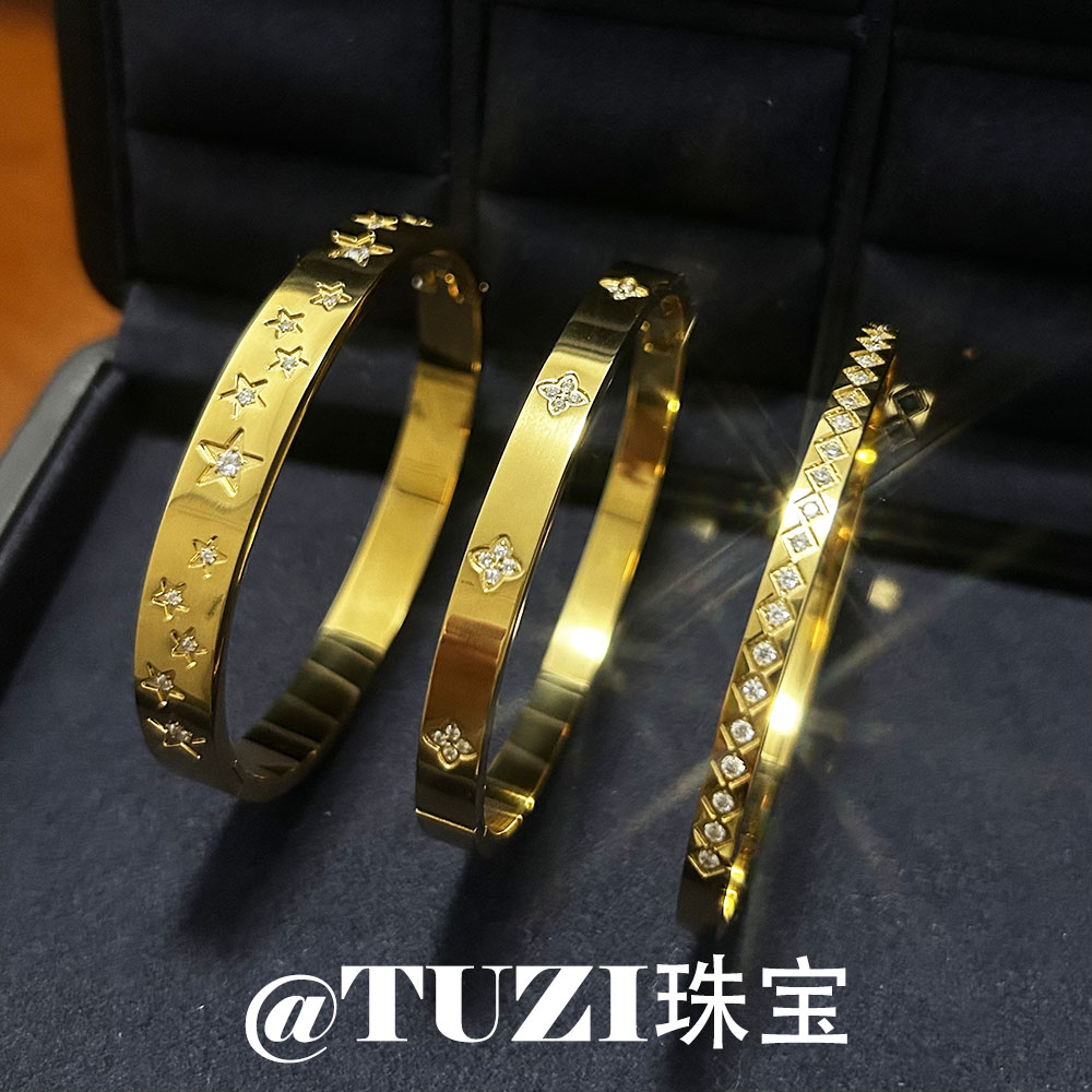 TUZI培育钻石切工高级感手镯K金色设计感手环手饰轻奢爆闪钻推荐