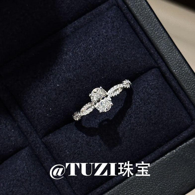 TUZI培育钻石麻花钻戒指S925银高级感1克拉鸽子蛋食指戒婚戒推荐