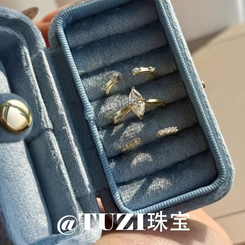 TUZI高级感培育钻石开口戒指环S925纯银戒水滴钻戒时尚叠戴戒推荐
