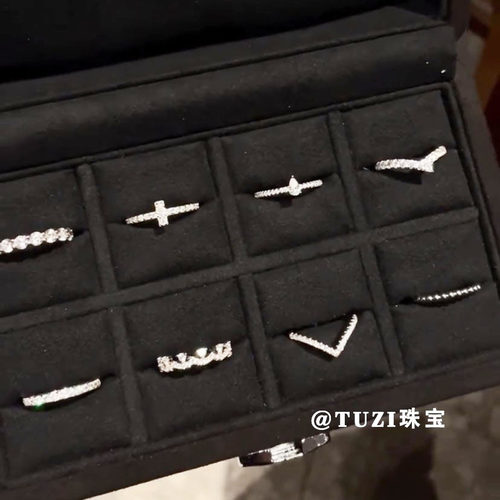 绝美~叠戴排钻石戒指环纯银戒潮