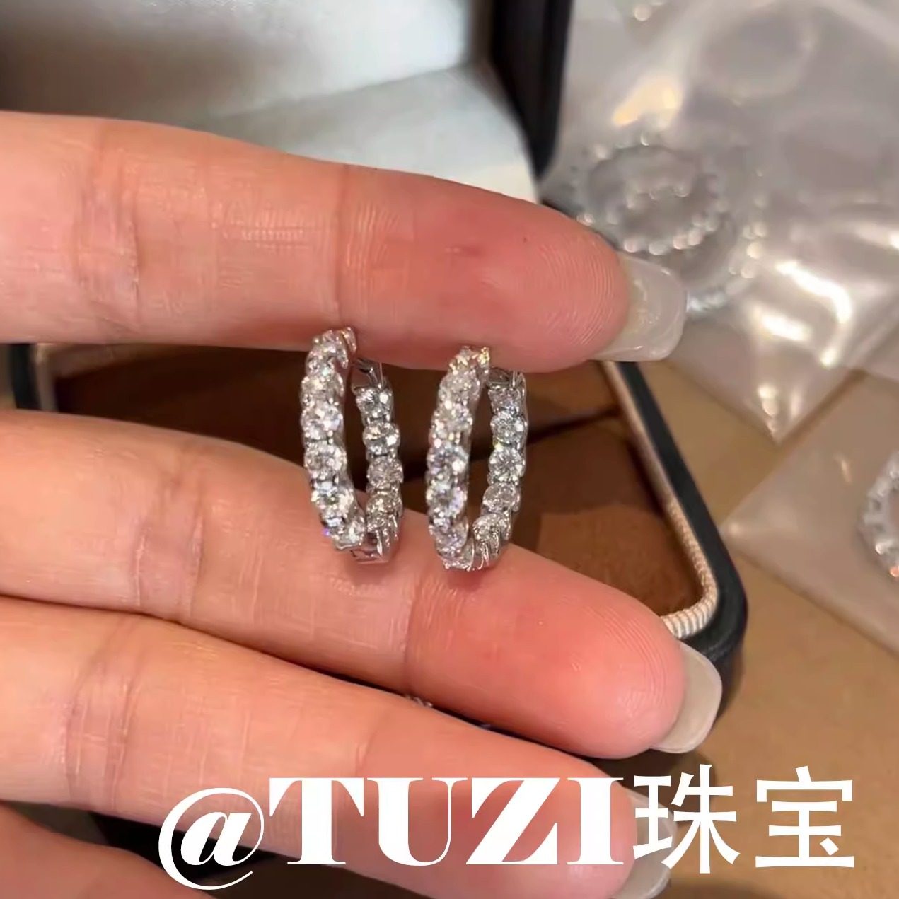 培育钻石满钻耳环女925纯银