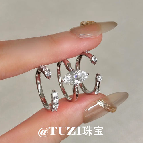 S925纯银戒指女高级感培育钻石