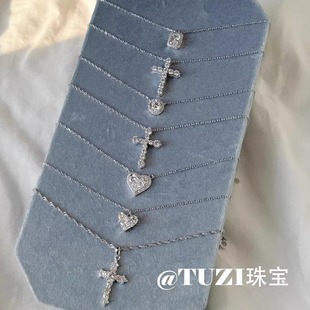 TUZI培育钻石高级感十字架项链925纯银K金锁骨链明星同款 推荐