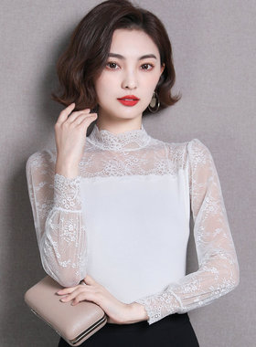 蕾丝打底衫女装新款内搭春秋装小衫莫代尔网纱长袖上衣洋气时尚潮