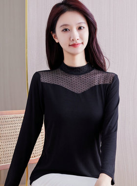 半高领蕾丝打底衫女莫代尔内搭2025新款修身时尚洋气上衣t恤百搭