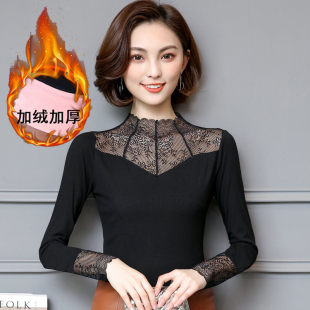 加绒加厚蕾丝打底衫女长袖2026秋冬装新款韩版时尚洋气保暖小衫潮