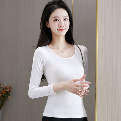 春秋女装莫代尔低领长袖T恤薄款
