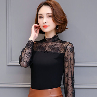 秋蕾丝打底衫长袖大码立领莫代尔