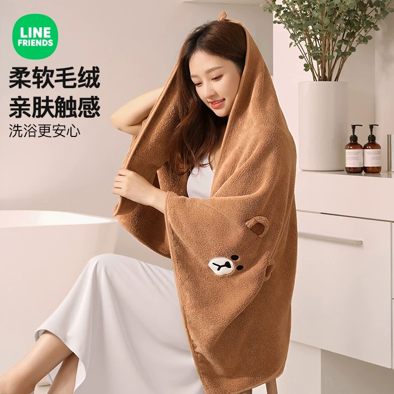 LINE FRIENDS布朗熊珊瑚绒毛巾洗脸面巾吸水加厚不掉毛洗澡浴巾
