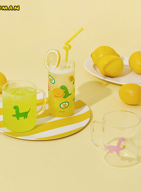 LINE FRIENDS JOGUMAN 柠檬水玻璃水杯喝水杯把手杯果汁饮料杯子