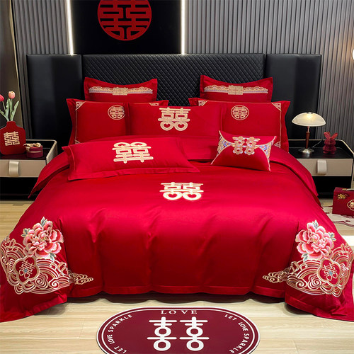 100支婚庆四件套大红刺绣龙凤