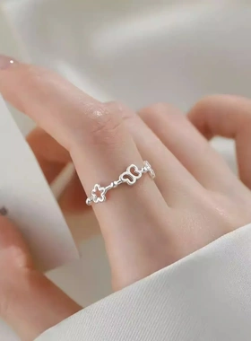 925纯银简约小众蝴蝶星戒指女