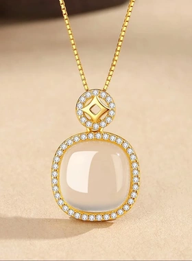 925纯银小方糖钱币玉髓项链