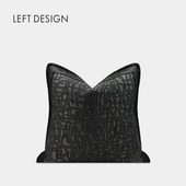 轻奢高端样板间沙发美式 左向黑灰色皮革拼接新中式 飘靠垫套 现