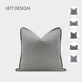 左向黑白咖蓝色抱枕简约丝光格子沙发样板间现代轻奢靠枕套 现