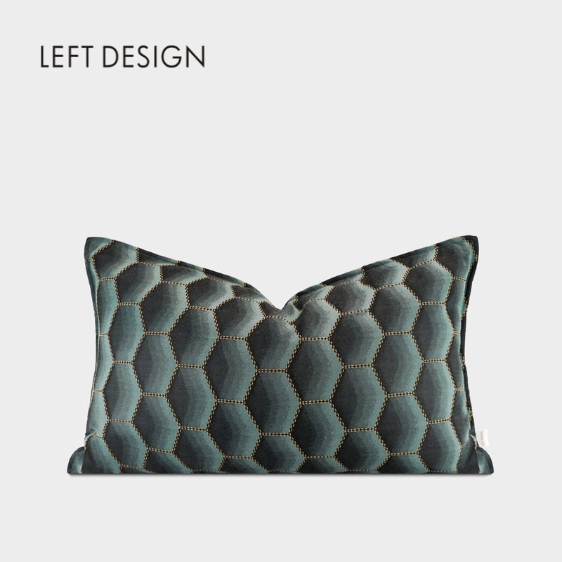 左向进口绿色菱形中式抱枕阳台