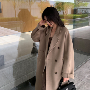 灰色大衣双面羊毛大衣女高级感赫本风宽松厚毛呢外套10羊绒M家801