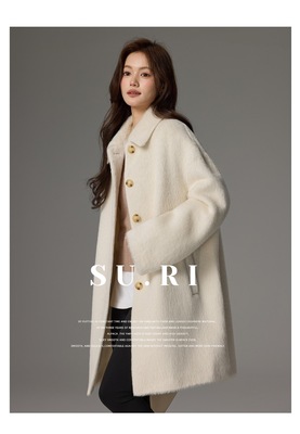 苏力羊驼绒小翻领一手长双面羊绒大衣苏丽单排扣韩式中款毛呢外套