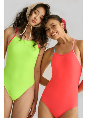 速浪|RB纯色防透系列|RB12荧光红|无胸垫|竞速泳衣连体