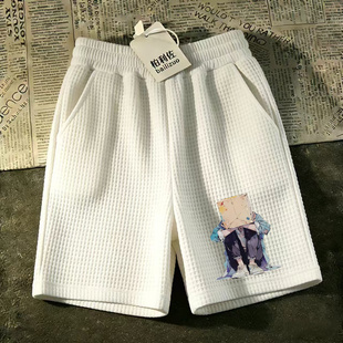 大裤 衩大码 短裤 马裤 男士 华夫格潮流裤 沙滩五分裤 宽松休闲运动中裤