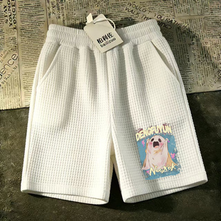 中裤 子华夫格短裤 男夏季 休闲裤 设计感直筒裤 透气宽松青少年沙滩裤