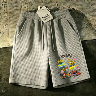衩男宽松华夫格短裤 大裤 沙滩休闲裤 运动潮流五分裤 潮流款 短裤 中裤