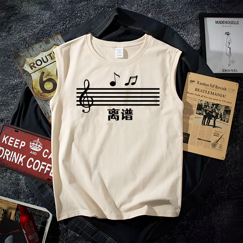 运动背心男款夏季文字痞帅炸街薄款无袖T恤砍袖坎肩体能健身汗衫