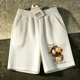 潮流裤 休闲运动中裤 大裤 衩大码 沙滩男宽松 华夫格五分裤 短裤 马裤