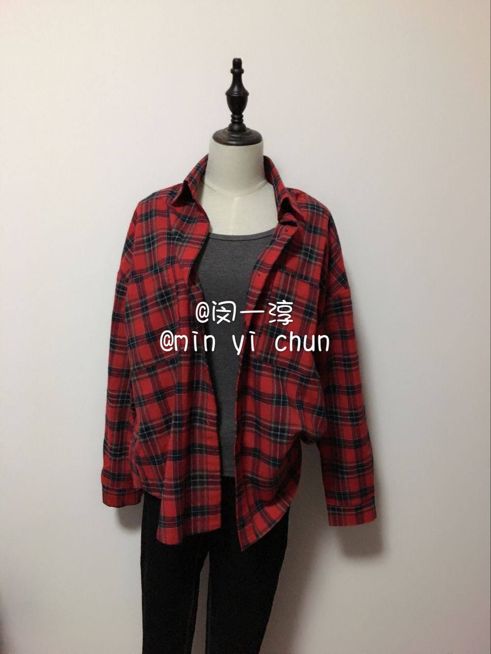 经典红绿格子衬衫外套女长袖2018春装新款宽松百搭上衣