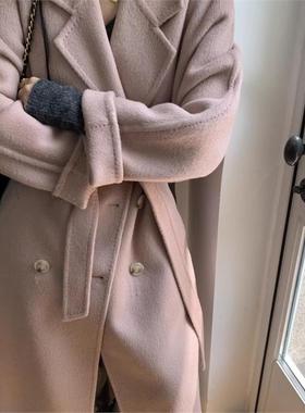 韩版燕麦色双面呢大衣女2025秋冬新款韩版宽松中长款过膝毛呢外套