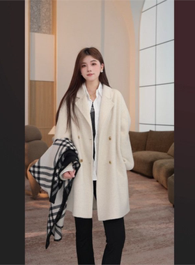 时尚燕麦色双面呢大衣女2025秋冬季高级感气质短款小个子毛呢外套