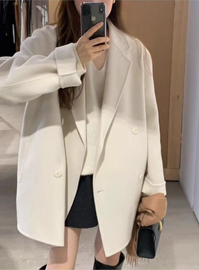 高级感燕麦色时尚双面呢2025新款大衣女秋冬季短款小个子毛呢外套