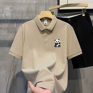 上衣 潮流痞帅抽象小熊猫印花翻领polo衫 男夏季 新款 透气珠地棉短袖