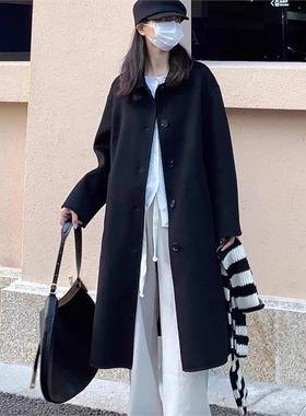 黑色双面呢大衣女2025秋冬新款高级感赫本风加厚小个子呢子外套女