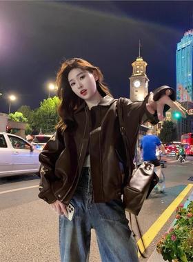 棕色皮衣外套女秋冬季韩版2025新款辣酷少女机车服宽松长袖夹克