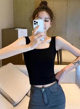 黑色吊带背心女内搭夏新款方领运动美背打底上衣外穿