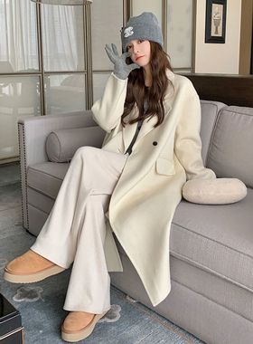 秋冬新款2025韩版双面毛呢大衣女正肩中长款时尚直筒呢子外套