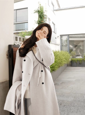 新款宽松气质百搭时尚中长款大衣女士秋冬款小个子双面毛呢大衣